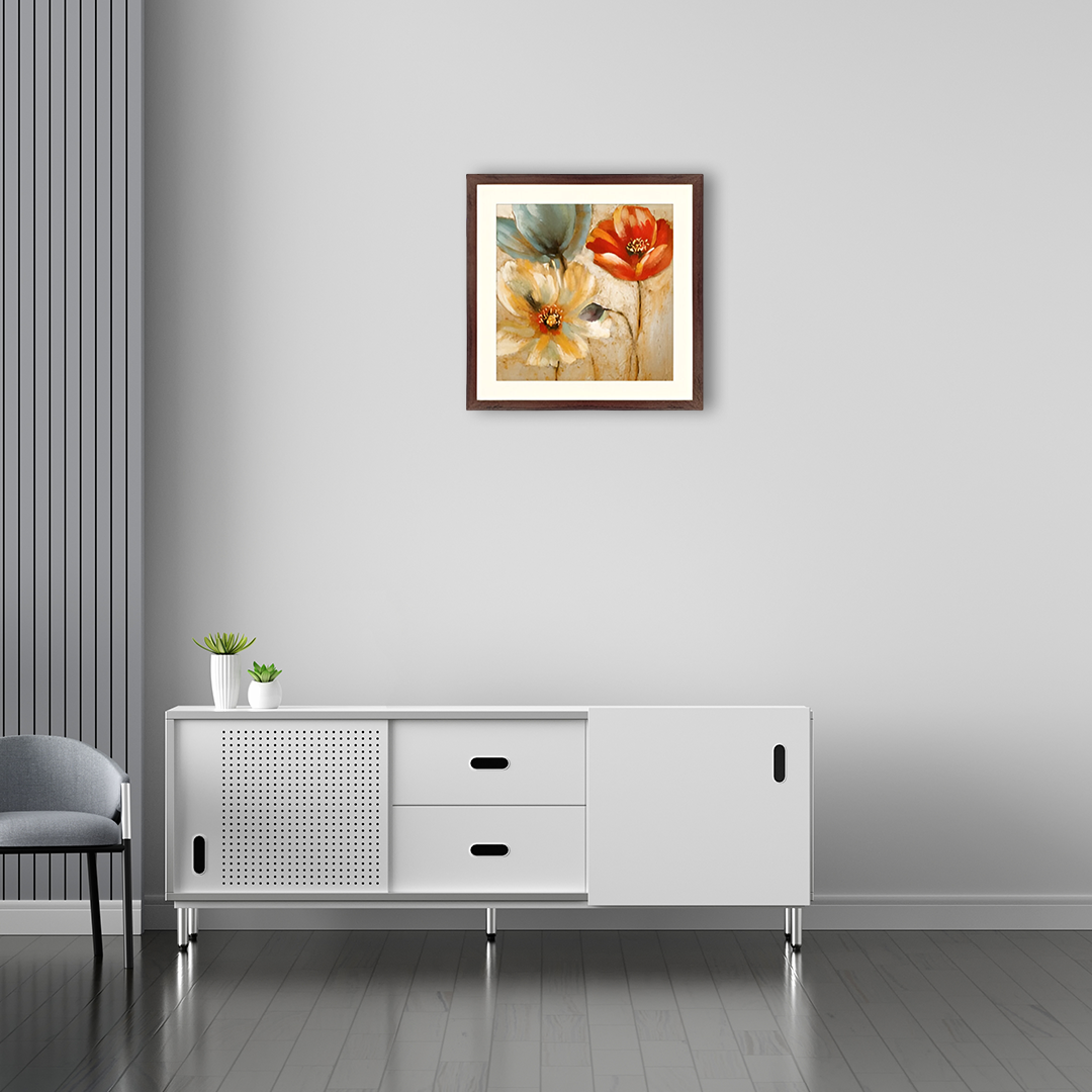 Pair of Floral Art in Brown Frame