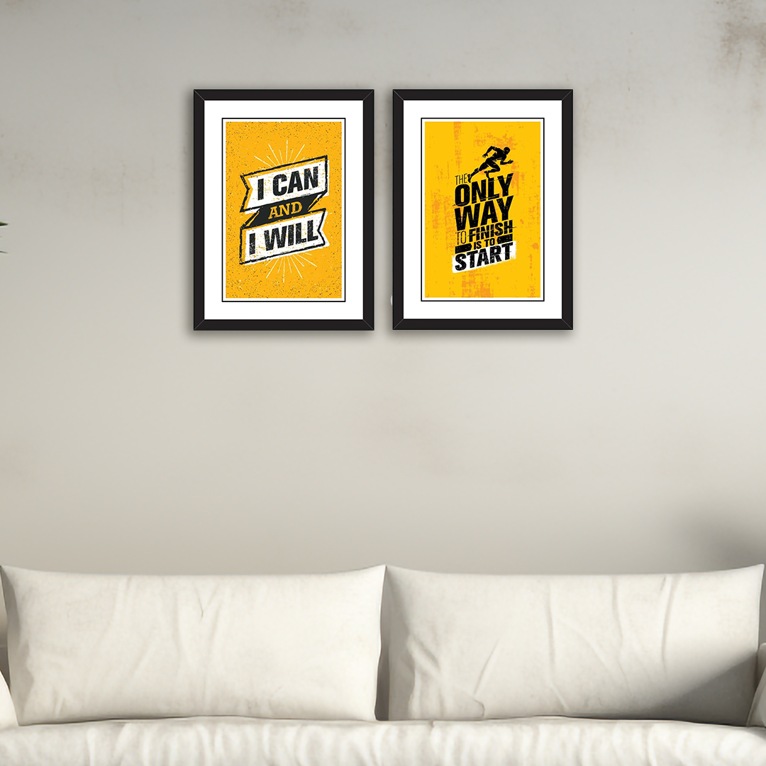 Motivational Wall Art – Set of 2 Frames with Uplifting Quotes